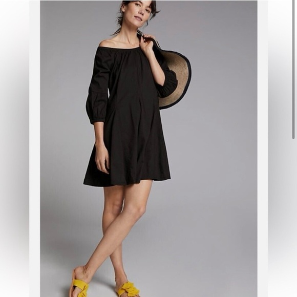 Daily Practice Anthropologie Black Comfy Mini Dress Balloon Sleeve Medium - Picture 1 of 9